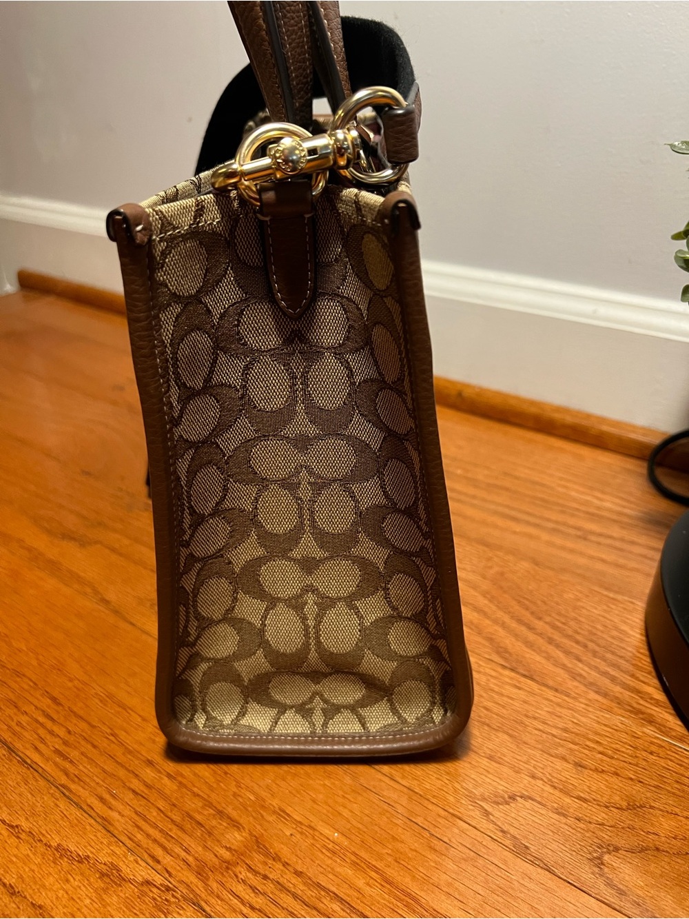 Coach Signature Canvas Tote with Brown and Burgundy Stripes - Picture 3 of 7